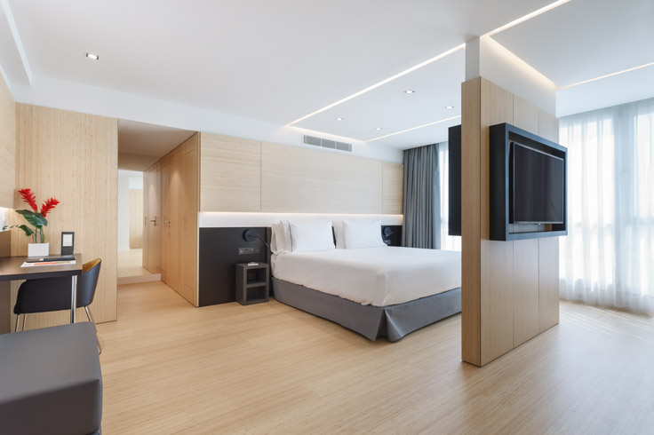 Vista general de la habitación piloto del nuevo hotel del Grupo Hotusa en la Ronda Universitat de Barcelona