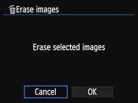 Captura de pantalla del menú de borrado de una cámara Canon