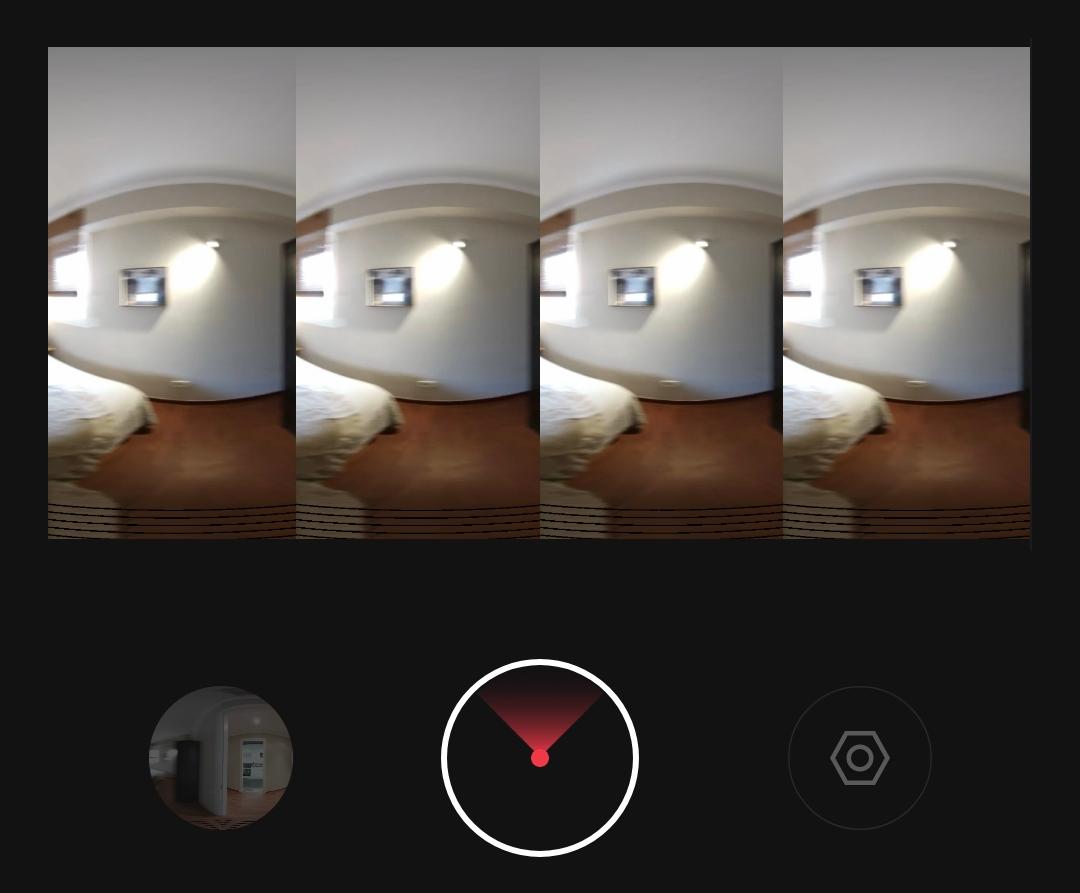 Captura de pantalla de la aplicación Trisio 360 Camera mostrando un error de previsualización de panorámica.